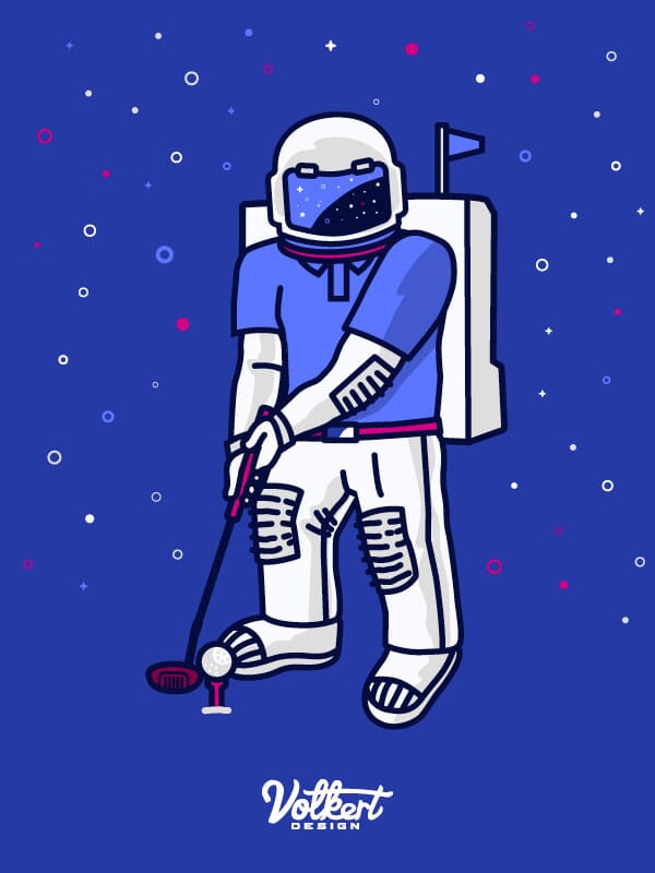 Finalized vector art of an astronaut golfing on the moon