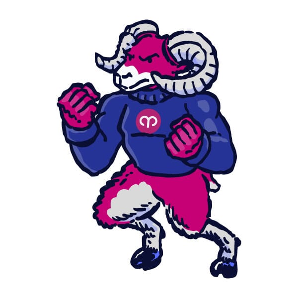 A ram mascot in Aries Solutions brand colors looks pretty serious!
