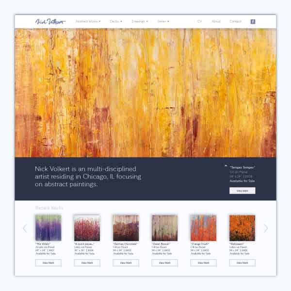 A sample landing page for an abstract painter's portfolio site.