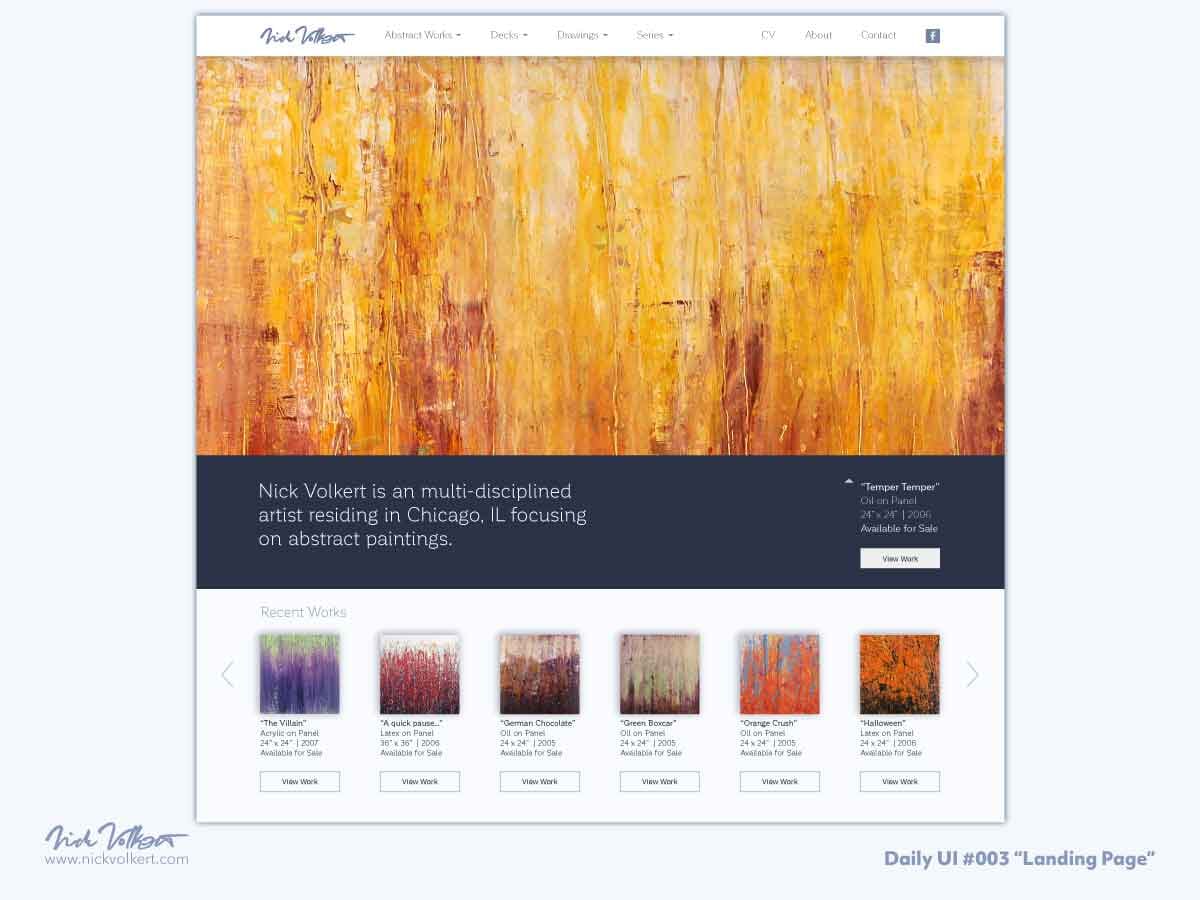 A sample landing page for an abstract painter's portfolio site.