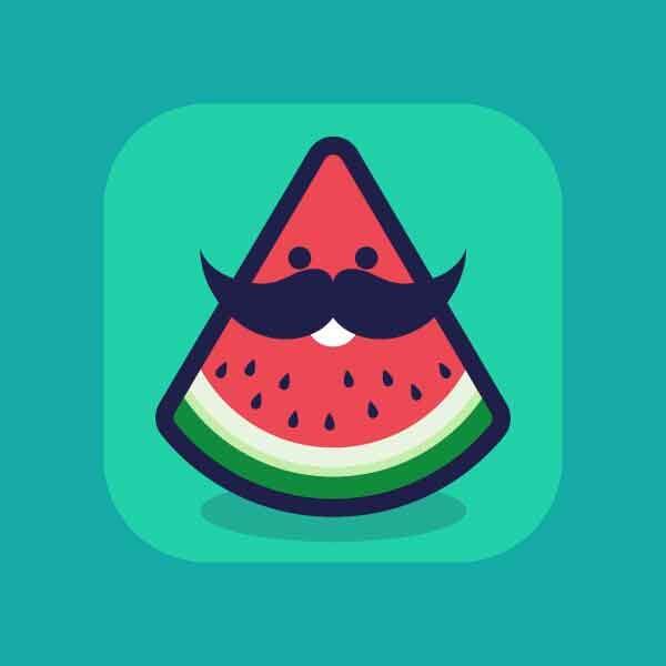 A happy watermelon sports a hearty mustache for this app icon design for Daily UI.