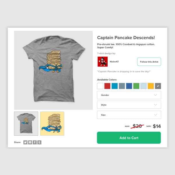 A simple product card for the ecommerce challenge for the DailyUI interface design challenge.