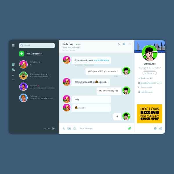 An interface for a simple messaging app featuring a chat between some memorable characters from PUNCH OUT!