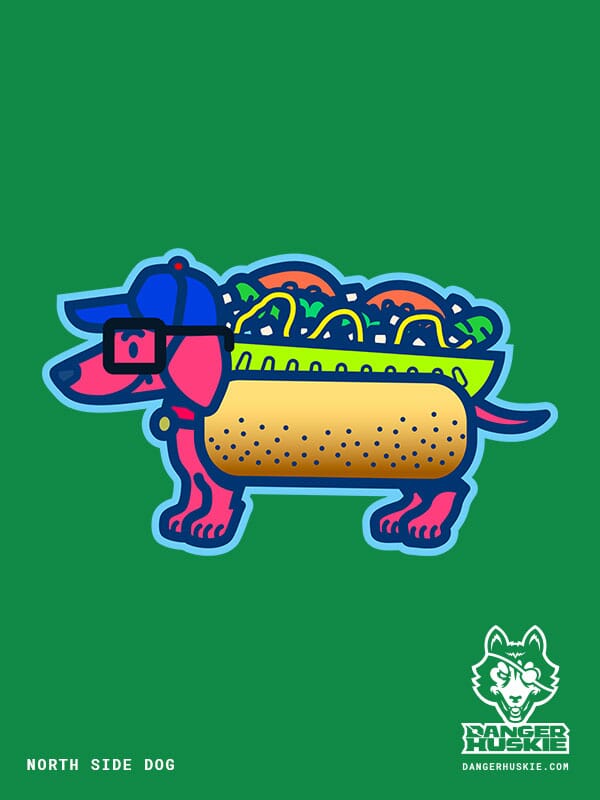North Side Chicago Dog | Nick Volkert A smiling dachshund represents the North Side of Chicago with thick black glasses!