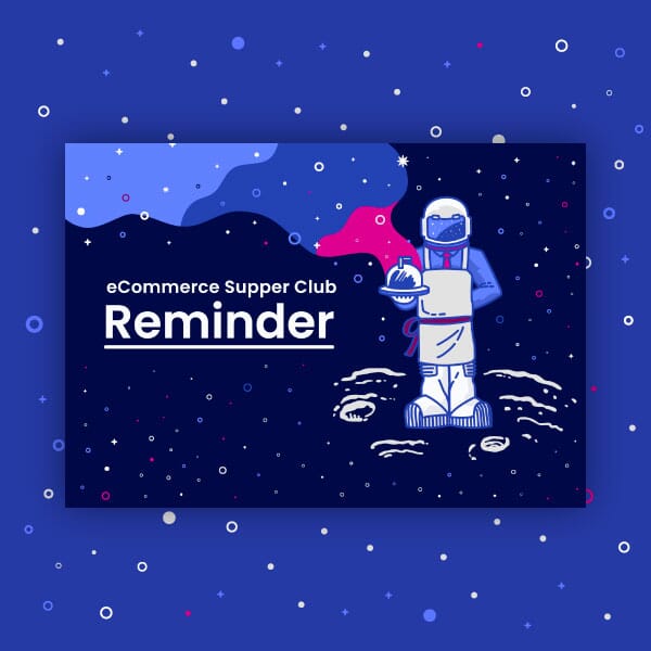 An astronaut is also dressed as a chef serving dinner with a galaxy and stars eminating from the covered dish.