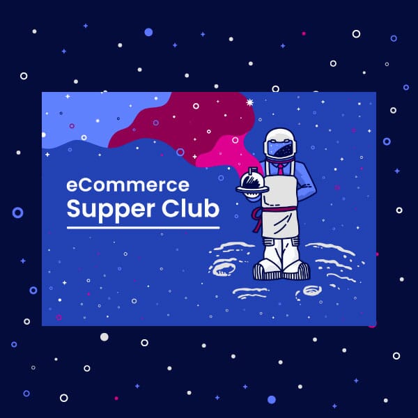 An astronaut is also dressed as a chef serving dinner with a galaxy and stars eminating from the covered dish.