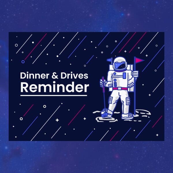 A reminder graphic for an email about the Dinner and Drives golf event