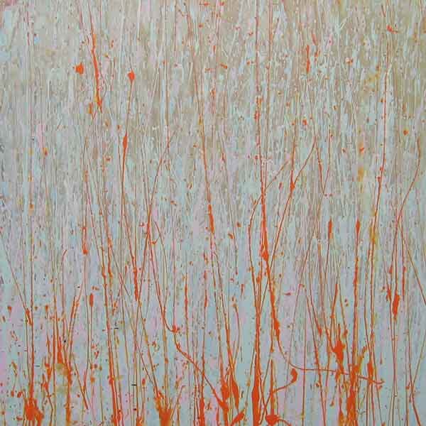 A square painting on board with latex acrylic paints that has a Easter and Springtime pastel vibe.