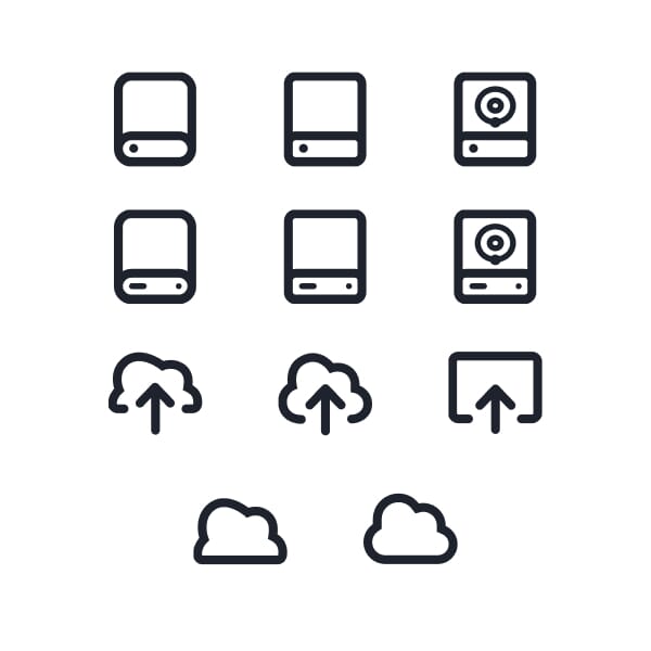 A collection of icons for save and saving on a UI interface design with multiple options.