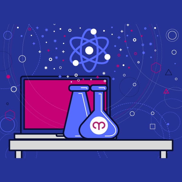 Hero designs for Aries Labs with beakers and scientific lab equipment as iconography.