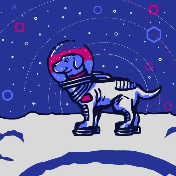 Aries Labs hero designs with the Aries Lab in a spacesuit on the moon!