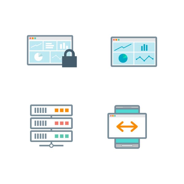 Icon group illustrating the technology stack powering patient data to their health network.