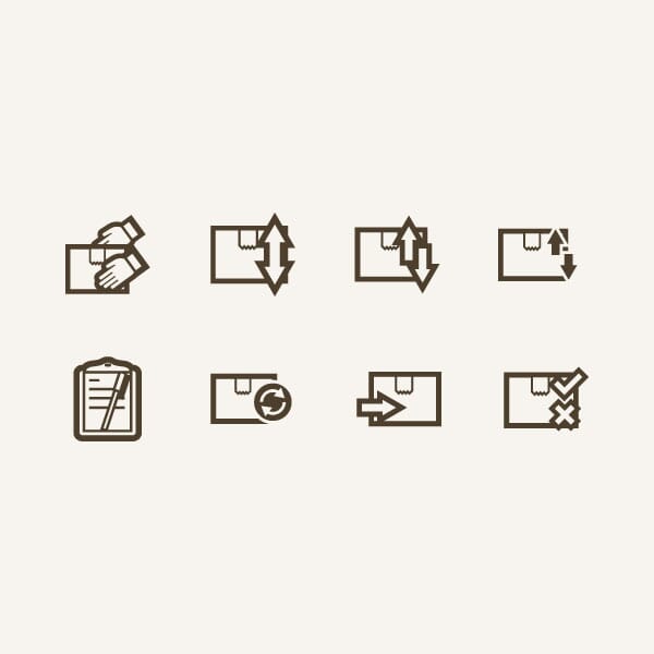 A view of some different icons exploring shipping and handling and fulfillment related issues for Grainger ecommerce.