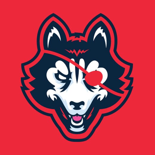 The main illustrated huskie head logo on a solid red background for DangerHuskie, a vector art project by Nick Volkert.,Logo lockup of the DangerHuskie huskie head and stylized type on a solid red background.,Vertical lockup of the huskie head and text with a larger huskie head for the DangerHuskie logo.,A series of different options and looks of the DangerHuskie huskie head and text lockups for single color options.,DangerHuskie huskie head and text lockups for single color logos.,The main illustrated huskie head DangerHuskie logo on a dark navy background.,DangerHuskie text and illustrated huskie head lockup on a dark background.,Stacked Huskie head in full color and single color on a dark navy background.,Full and single color options on a dark background for the DangerHuskie vector project by Nick Volkert.