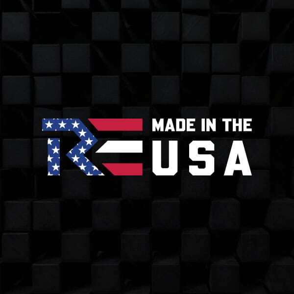 Rapid Engineering red, white and blue made in the USA logo on a black background.