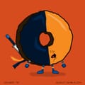 A mercenary donut that is half navy and orange.