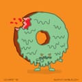 A melting donut has turned green and into a zombie.