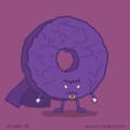 A donut dressed as a bizarre version of a DC caped hero.