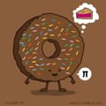A donut celebrating Pi day while thinking of a pie.
