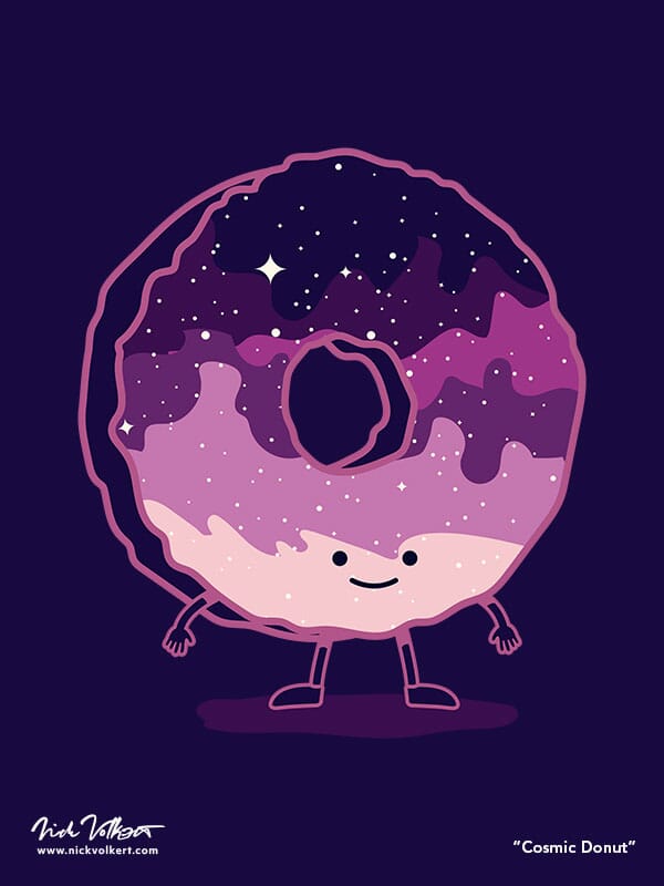 A donut that is made from ingredients of the cosmos and is full of stars.