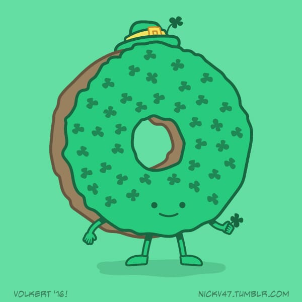 A donut dressed for St Patrick's Day.
