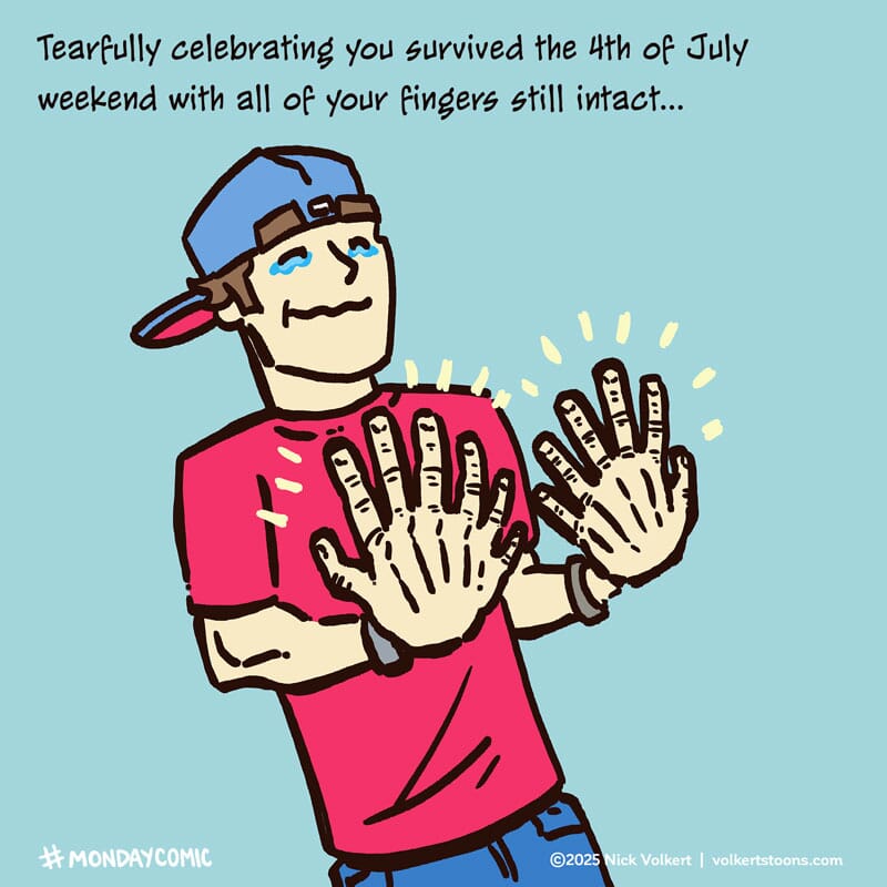 A local Midwestern man brings in some of the creatures of the forest to cool off and watch a movie togther.