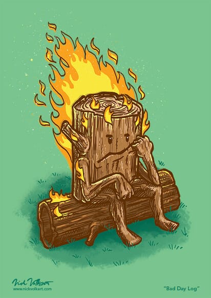 A log resting on a log covered in flames, clearly not having a good day.