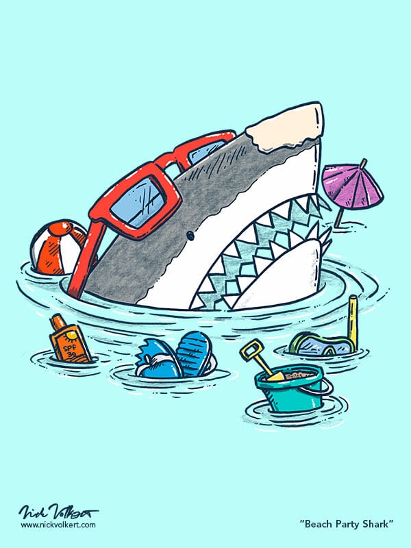 Part of my sharks in water series with a shark peeking out of the water with party gear