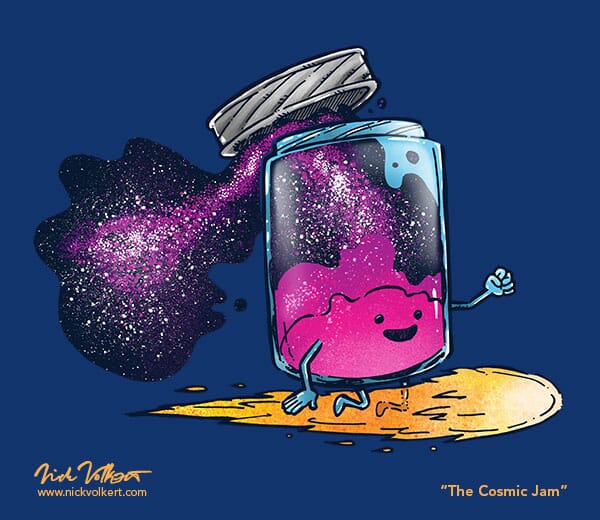 A jar of jam rides a comet with 