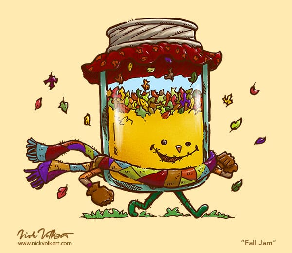 Fall Jam | Nick Volkert aka nickv47 A jar dressed as a scarecrow carries around a bunch of fallen leaves.