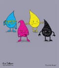 Four drops of CMYK ink with different personalities facing the viewer.