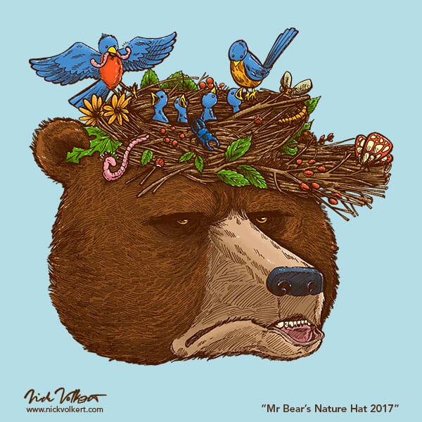 Mr. Bear 2017 | Nick Volkert aka nickv47 A bear is annoyed while wearing a hat that is also a bird's nest.