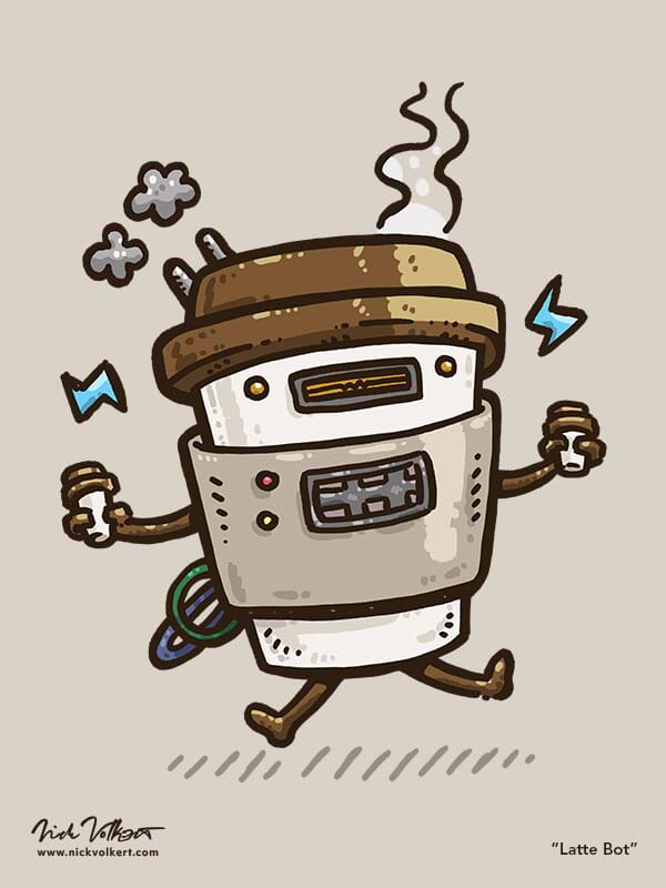 A robot on the verge of losing its balance is quickly en route to serve hot beverages to cold customers!