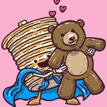 Captain Pancake is bringing the love and is hugging an oversized teddy bear with little hearts popping up above their heads for Valentines Day!