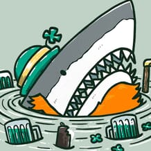 A shark dressed in green for St Patrick's Day surrounded by some adult beverages to celebrate the day.