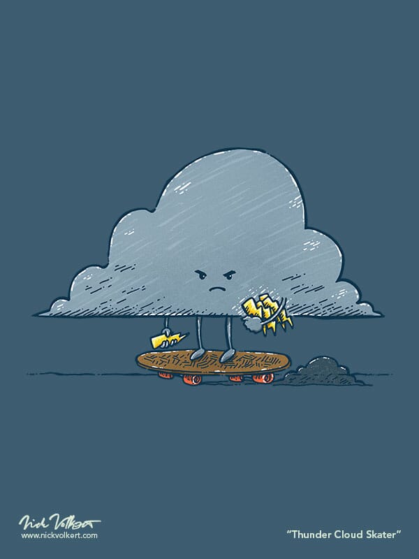 Thunder Cloud Skater | Nick Volkert aka nickv47 An angry cloud is ready to storm, riding a skateboard, and has an arm full of lightning bolts