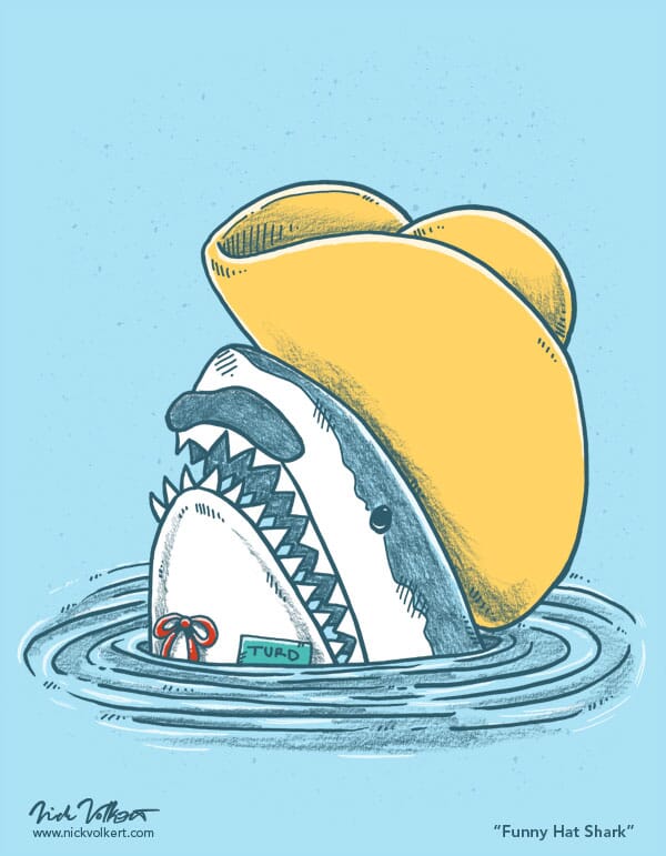 Funny Hat Shark | Nick Volkert aka nickv47 A shark pops out of the water with a foam hat and mustache.